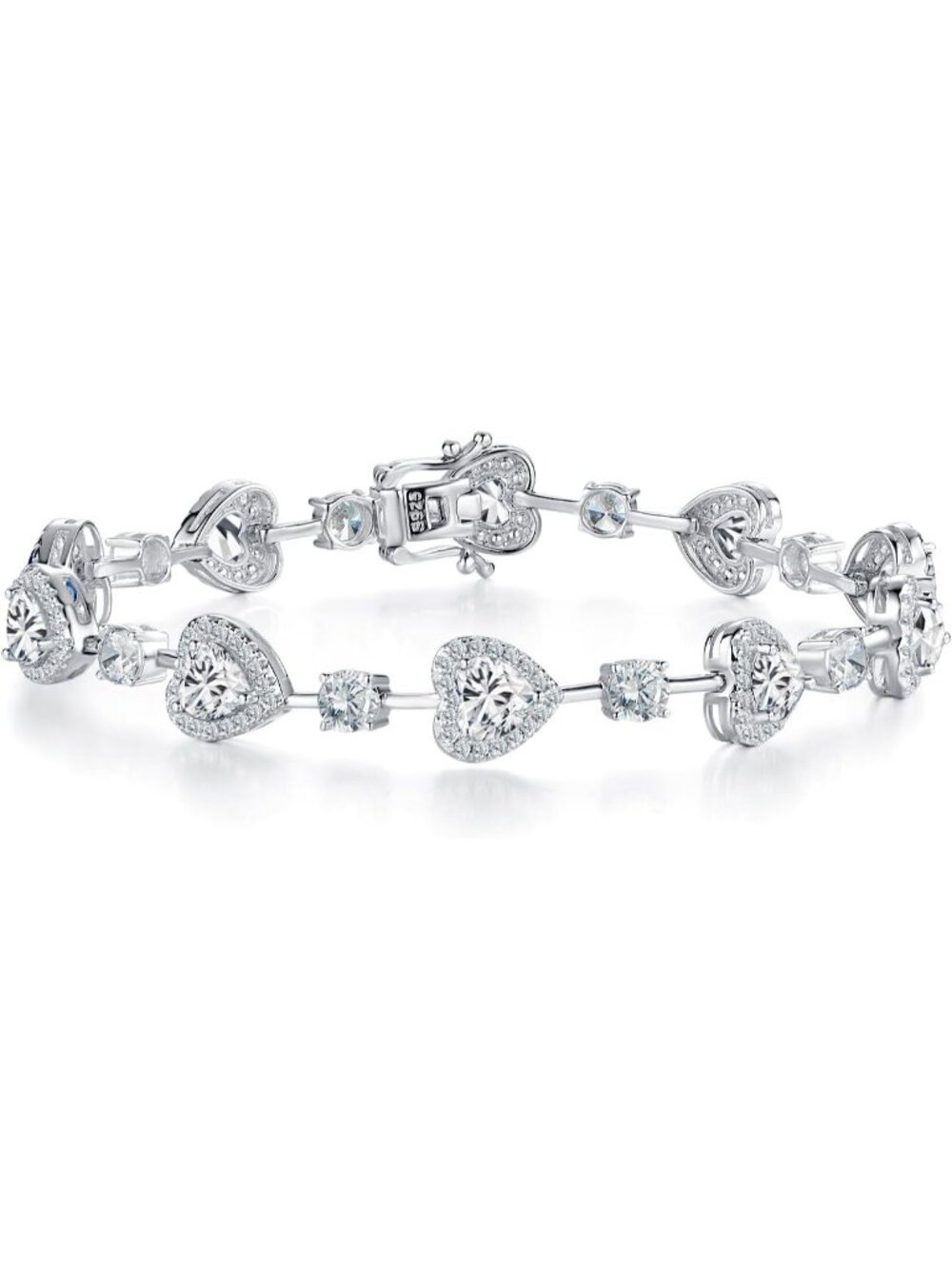 Women Cubic Zirconia Silver Gemstone Heart Bracelet luxury Fashion Fine Jewelry